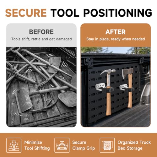 2 Pack Molle Panel Mounts with Rubber Tool Clamps for Truck Bed Storage