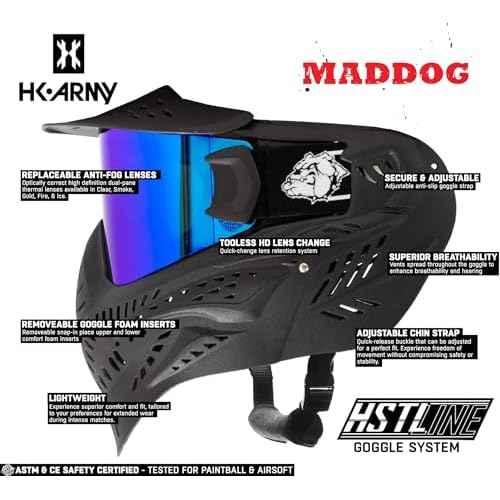 Maddog HK Army HSTL Paintball Airsoft Mask Goggle System | Replaceable Thermal Dual-Pane Anti Fog Lens | Adjustable Full-Face Safety Certified Protection