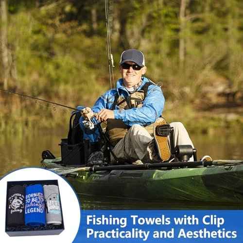 3 Pcs Fishing Towels with Clip Soft Embroidered Fishing Towel Effective Cleaning of Fishing Gears Dirty Hands Boat Towels 16 x 16¡± Absorbent Fishing Hand Towel for Men Women Camping Hiking Fly Fishing