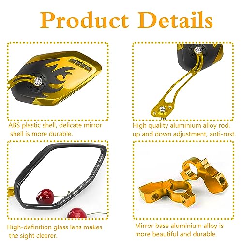 Yellow Bicycle Mirrors for Handlebar 2 Pack - Wide View, Adjustable Bike Safety Accessories