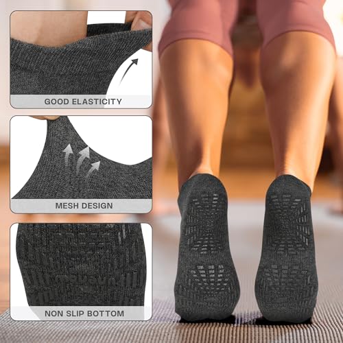 Unenow Women Non-Slip Pilates Socks with Grips 5 Pairs - One Size, Black Grey White