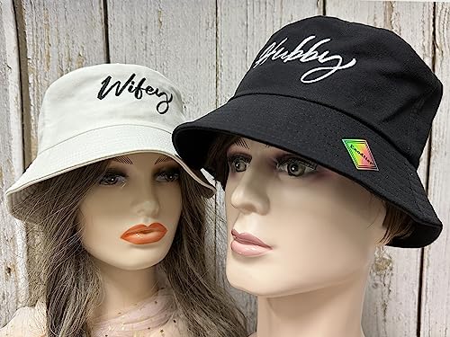 Mr Mrs Hubby Wifey Captain First Mate Bucket Hats Set - One Size Black & White