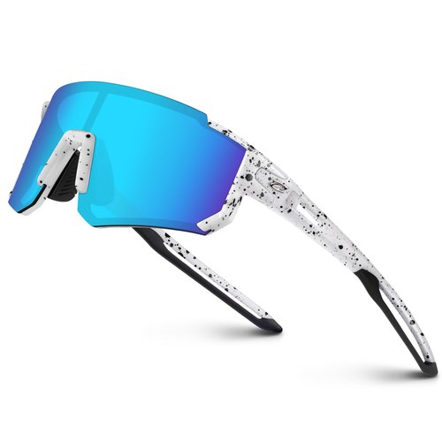 RIVBOS Youth Baseball Sunglasses for Kids(Boys&Girls) Polarized UV Protection Cycling Glasses BlackWhite InkDot-ice Blue lens RYS008