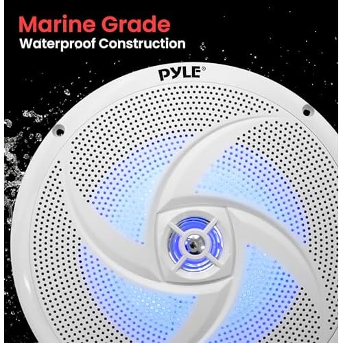 PyleUsa 8 Inch Marine Speakers - 2 Way Full Range Stereo Sound, 160 Watt, White - LED Light: Blue Illumination, Water-Resistant Design