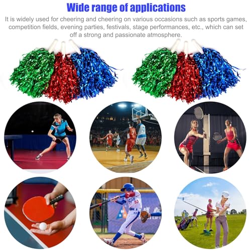 3 Pack Cheerleading Pom Poms with Handles - Colorful Metallic Sport Accessories