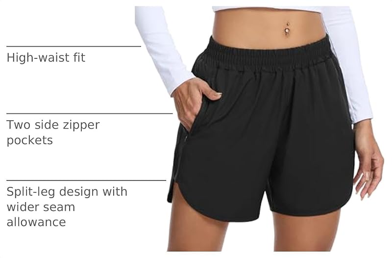 5" Women's Running Shorts with Liner & Zipper Pockets - A-Black XL