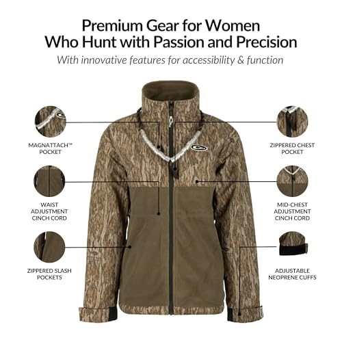 Drake Waterfowl Women's Eqwaderplus Full Zip, Mossy Oak Bottomland, Medium