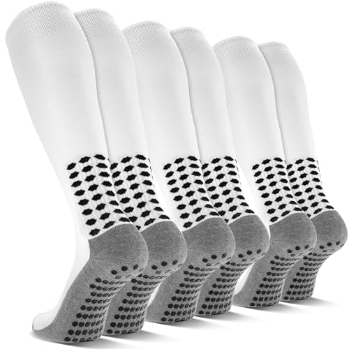 Grip Soccer Socks with Grip Pads - One Size White - 3 Pairs
