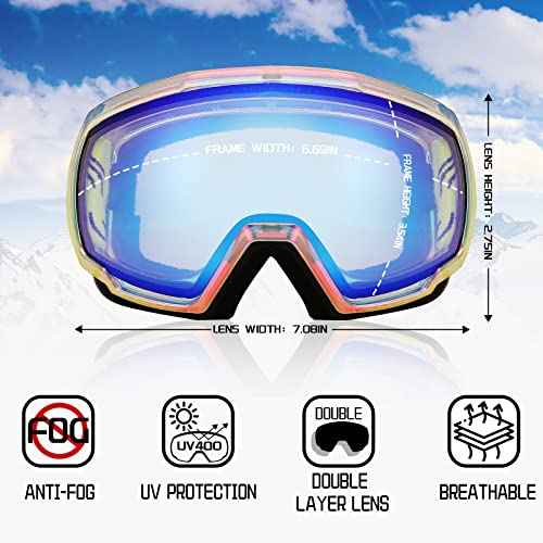 FEISEDY Goggles OTG - Over Glasses Motorcycle/Ski/Snowmobile Goggles for Men Women & Youth - 100% UV Protection B2960