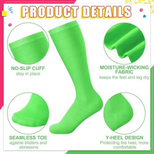 Neon Knee High Socks for Athletic Roller Skating - 4 Pairs