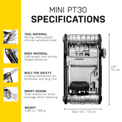 Topeak Mini PT30 Bike Multi-Tool with 30 Functions for Cycling Repairs