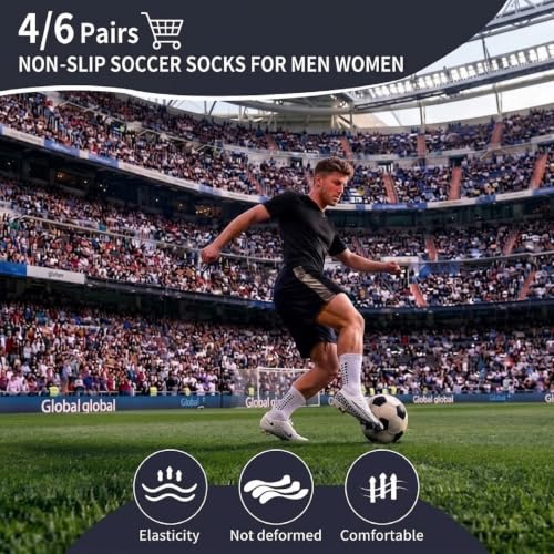 Men's Soccer Non-Slip Athletic Socks with Anti-Slip Pads - Black & White, Size Large