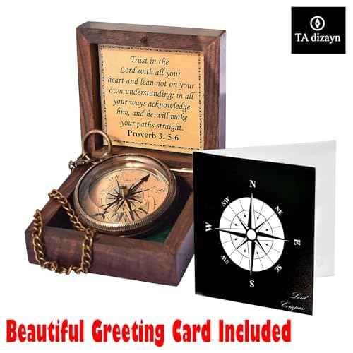 Trust in The Lord With All Your Heart - Proverbs 3:5-6 Quote Engraved Compass With Wooden Box, Greeting Card, Gift Compass, Graduation Day Gifts 2024 for Women Men Boys Girls