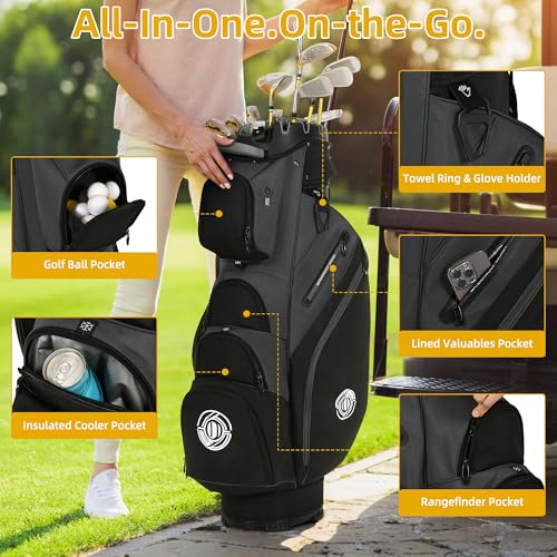 Shopsource Golf Bag, 14 Way Top Golf Bag with Full-Length Dividers, Cart Golf Bag for Men Women, Golf Club Bags with Ergonomic Padded Strap, Zippered Pockets, Rain Hood Grey and Black