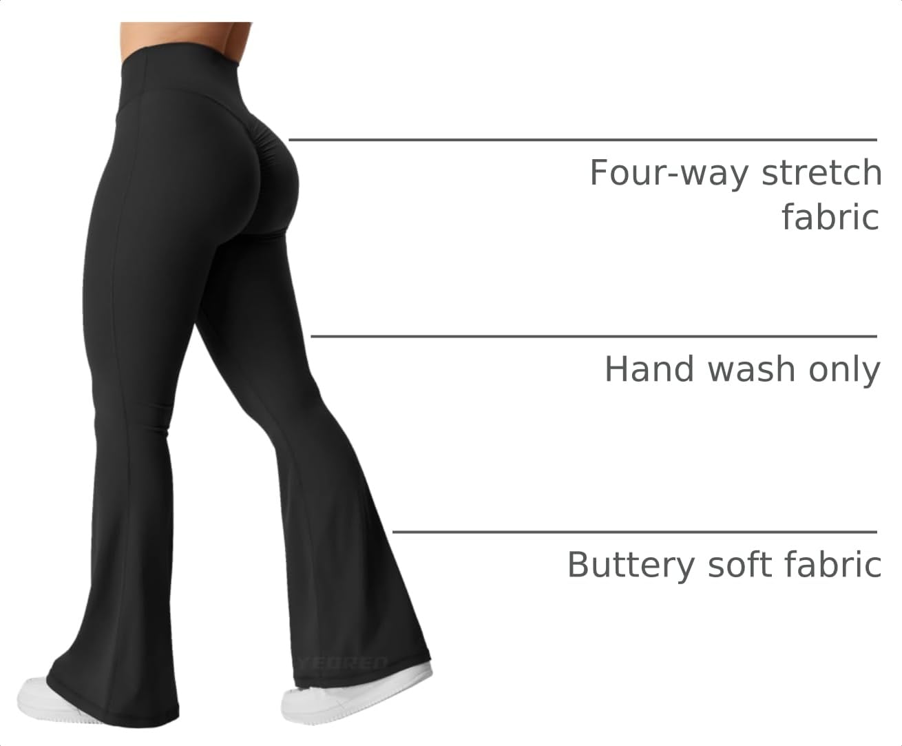 YEOREO Kalie Flare Scrunch Leggings for Women V Cross Waist Bell Bottom Yoga Pants Tummy Control Bootcut Workout Leggings Black L