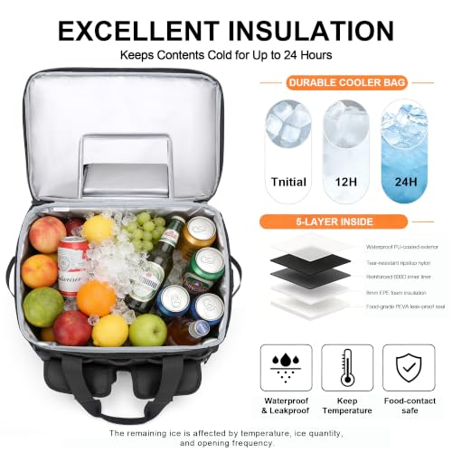 Large Insulated Collapsible Cooler Bag 48 Can Capacity with Leakproof Design