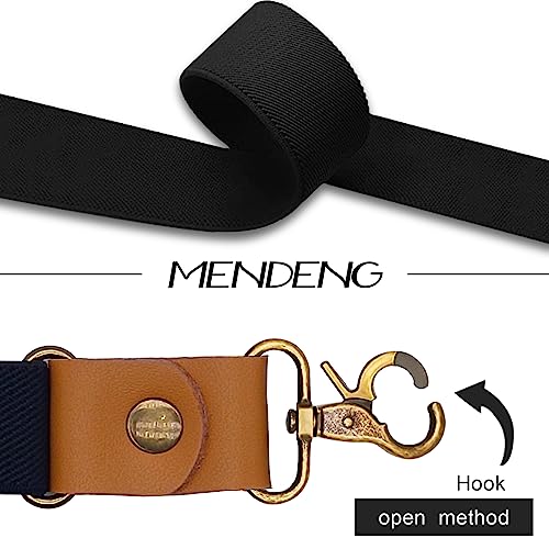 Adjustable Suspenders for Men with Leather & Bronze Metal Clips - One Size, Black