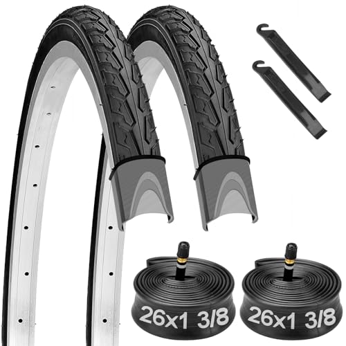 26x1 3/8 Bicycle Tires and Tubes Set with Tire Levers for Urban Commuter Bikes