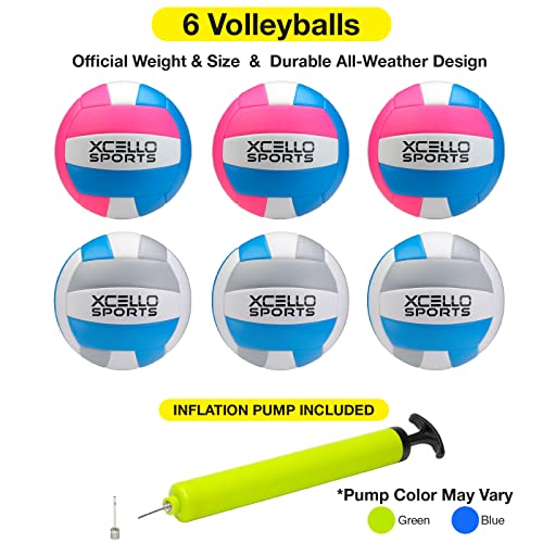 6 Pack Volleyballs with Pump - Pink/Blue and Grey/Blue, Standard Size
