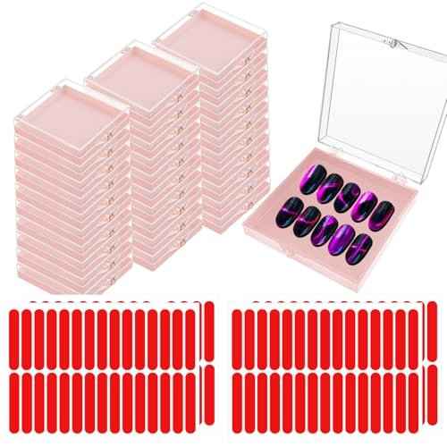 30 Sets Press on Nail Box Nail Display Case Artificial Nail Display Storage Box with 60 Pcs Adhesive Double Sided Tape Press On Nail Packaging for Nail Salon