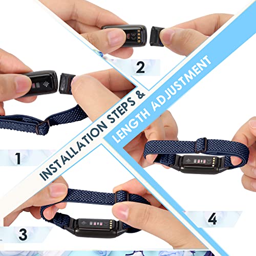 Elastic Nylon Replacement Wristbands for Fitbit Luxe Sport Loop 5 Pack - Black, Burgundy, Indigo, Blue, Beige