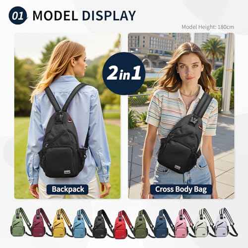 Convertible Sling Bag Crossbody Backpack, 12.9-Inch Pads Bags with Headphone Jack Shoulder Bag Casual Pack for Women Men Hiking Travel Cycling (Black)