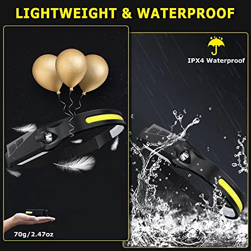 Rechargeable Headlamp 3PCS, 230¡Æ Wide Beam Head Lamp, Motion Sensor LED Headlamp Rechargeable, 5Mode Bright Headlamps for Adults, Head Lights for Forehead, Hard Hat Headlight, Camping Essentials Gear