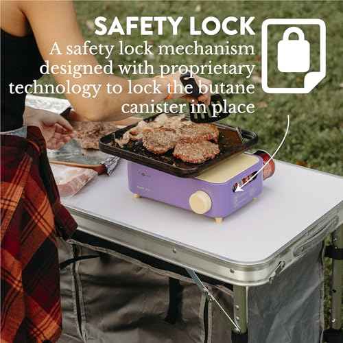 Gas One Butane Fuel Camp Stove ? Crate Series - Mini Stove for Camping, Hiking ? Portable Gas Stove with Spiral Flame ? Even Heat Distribution ? Modern and Easy to Use (Violet)