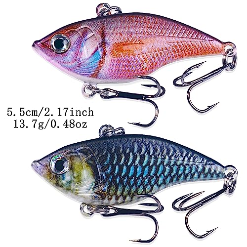 5pcs Lipless Crankbait Set - 2.17in 0.48oz Fishing Lures for Freshwater and Saltwater Bass Trout Walleye Redfish Pike, B:2.17in/0.48oz