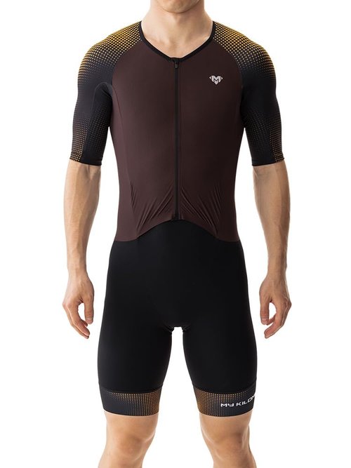 MY KILOMETRE Men’s Triathlon Suits Short Sleeve Tri Suit Racing Triathlon Suit – Quick Dry, Padded, Zipper Pocket Orange