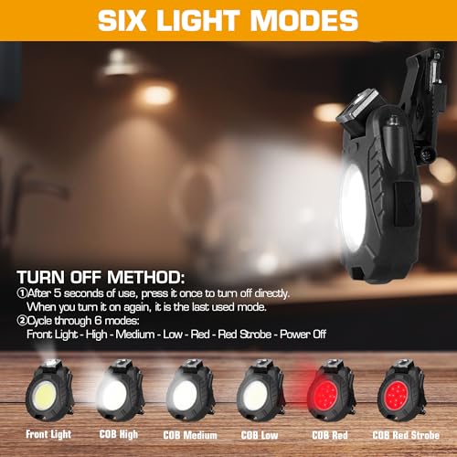 EverBrite COB Keychain Work Light, 2 Pack Rechargeable Keychain Light with Sensor Mode, Mini Magnetic Key Chain Light with 180¡Æ Rotatable Bracket, Bottle Opener, Clip - for Hiking, Camping, 6 Modes