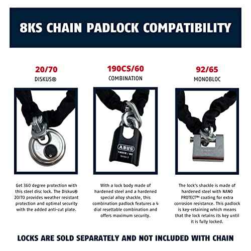 ABUS Hardened Steel 8KS 6 Foot x 5/16" Thick Square Security Chain for Bikes, Containers, Trailers, ATV's, Motorcycles and Personal/Industrial Property