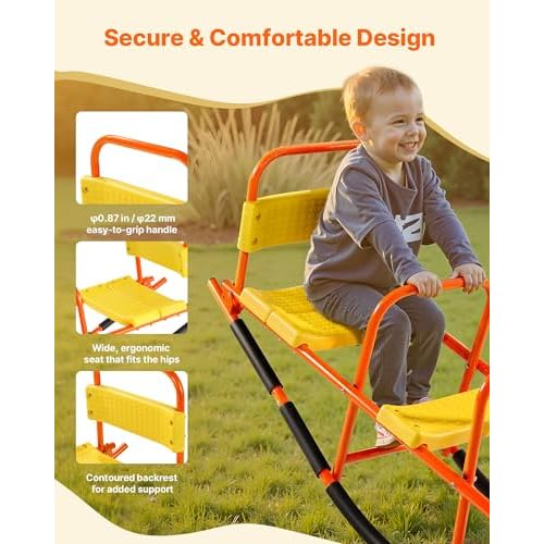 VEVOR Seesaw Teeter Totter for Kids Outdoor, 200 lbs Load Capacity, Metal Rocking Teeter Totter with Handles, Toddler Seesaw for Kids Aged 3+, Playground Equipment for Lawn, Backyard, 3 Seats