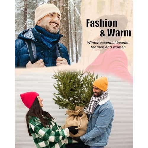 Satin Lined Beanie Hat for Women Men, Wool Knit Cuffed Silk Lining Fisherman Beanies Slouchy Warm Winter Hats Skull Cap