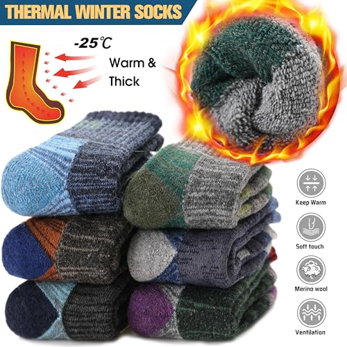 Kids Merino Wool Hiking Socks - Assorted Stripes, 6 Pairs, Toddler & Youth Thermal Warmth