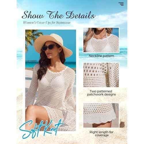 Buauty Womens Swimsuit Coverup Crochet Swim Cover Ups Bikini Bathing Suits Swimwear 2025 Summer Beach Dress Vacation Outfits