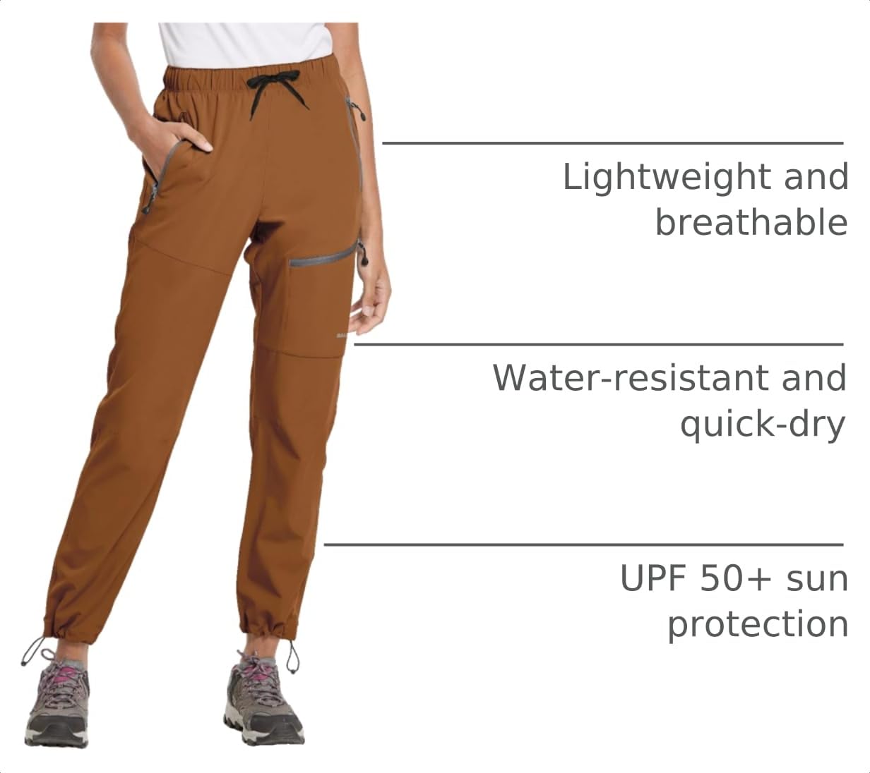 baleaf Travel Pants Women Hiking Long Tall Lightweight Quick Dry Water Resistant Cargo Pants 31'' Trip 31''-Caramel L