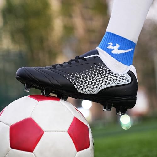 Kids Soccer Shoes Lightweight Football Cleats for Boys & Girls - 13 Little Kid Black White