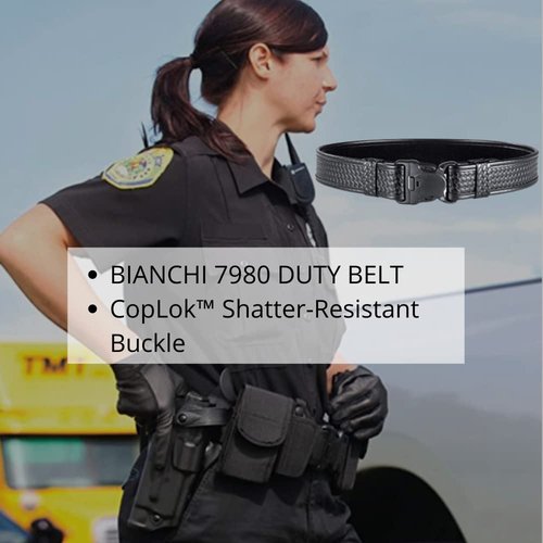 Bianchi 7980 Duty Belt with Tri-Release Buckle, Fits 2 inch Belt Loop, Basket Weave or Plain Black, 34-40