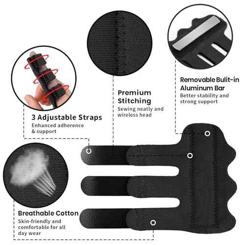 Trigger Finger Splint and Finger Ice Pack, 2+2 Set, Reusable Fingers Ice Sleeves for Pain Relief, Fingers Brace Fits for Middle/Ring/Index/Pinky Finger- Left and Right Hand, Black, 4pcs
