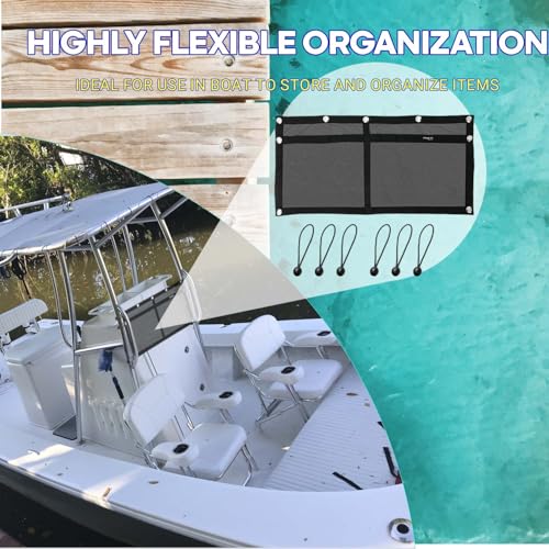 32 Inch Polyester Boat Storage Mesh Bag with 6 Elastic Loops - Black