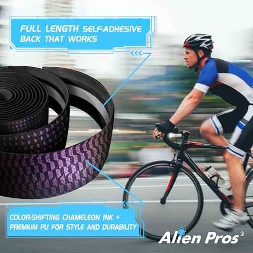 ALIEN PROS Chameleon Tail Bike Handlebar Tape (Set of 2) - Elevate Your Ride with Stylish, Comfortable, and Color-Shifting PU Tape for Enhanced Grip with These Bicycle Handle bar Tape (Purple)