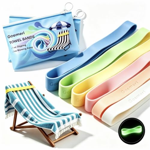 Beach & Pool Towel Bands 6-Pack with Storage Bag - Glow & Regular Colors