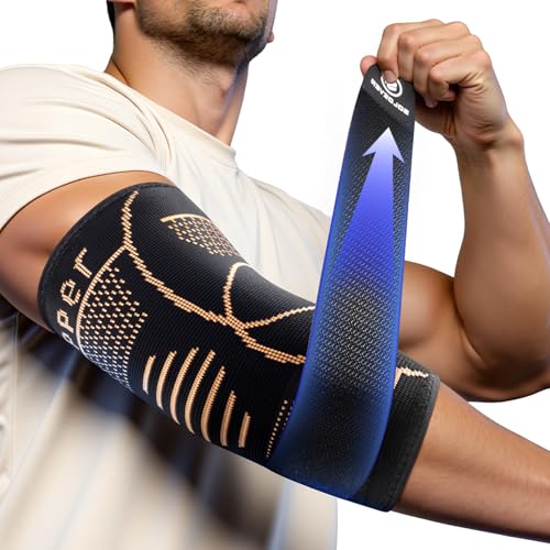 SoloEver Black Copper Elbow Compression Sleeve for Tennis Elbow, Tendonitis - L