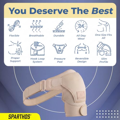 Sparthos Rotator Cuff Shoulder Brace - Support, Stability, Pain Relief - Beige - Universal Desert Beige
