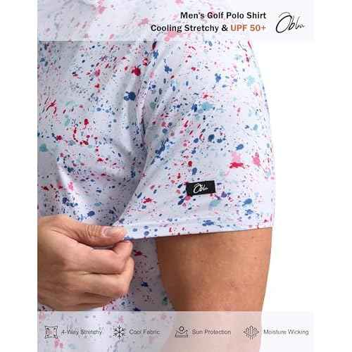 Obla Mens Golf Polo Shirts Short Sleeve Dry Fit Performance Moisture Wicking Casual Print Collared Golf Shirts for Men