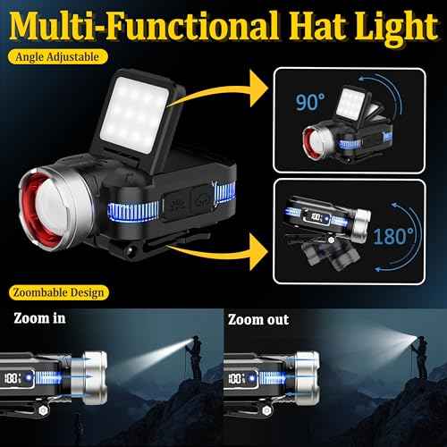 ISUNMEA Hard Hat Clip Lights, 2-Pack 800lm Rechargeable Clip on Cap Lights, 180¡Æ Adjustable Waterproof Bright Headlamp Flashlight Led Hat Light for Running, Fishing, Camping, Hunting, Working
