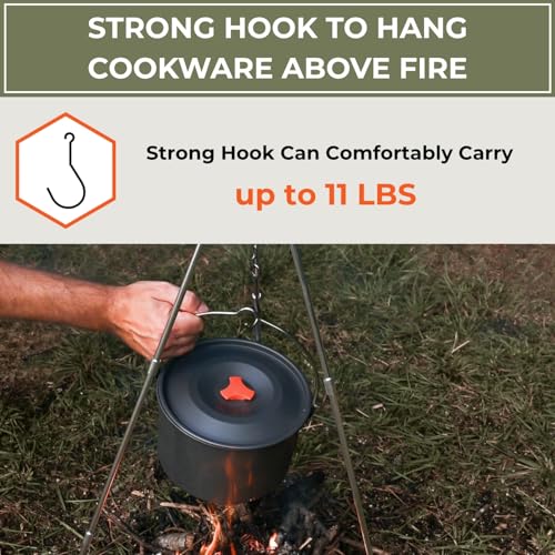 33-Inch Stainless Steel Camping Tripod for Cooking, Adjustable & Lightweight