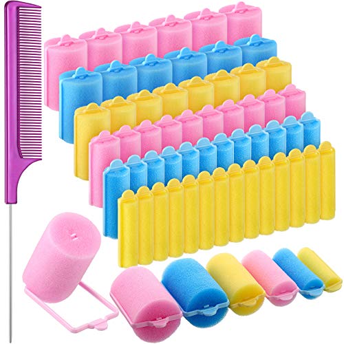 Foam Sponge Hair Rollers Set 56 Pieces in Mixed Color - 6 Sizes with Comb