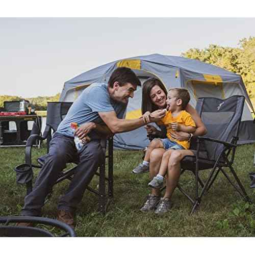 Browning Folding Camping Chairs for Adults - Durable Mesh Fabric Over Sturdy Powder Coated Steel Frame, Armrests Cup Holder, and Shoulder Carry Bag